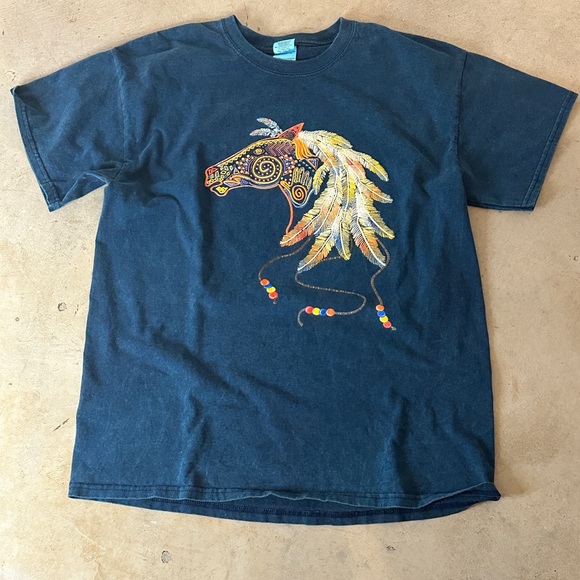 Y2K Native Inspired Horse Art Shirt Short Sleeve - Picture 1 of 4